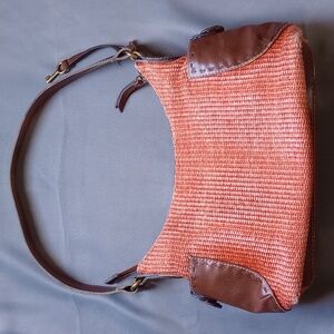 Fossil Shoulder Bag Purse 75082 Brown Orange Woven Twine Leather Straw Rafia